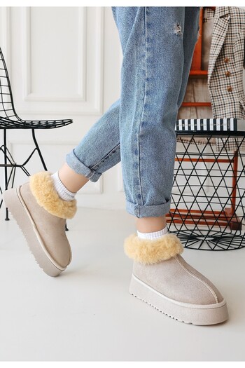 Zerenyus Γυναικείες μπότες Eddie Premium Beige Shearling Suede