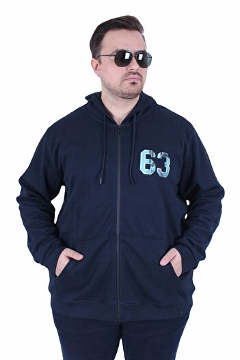 MocGrande Large Size Hooded Sweat Double Face Sixty Three 25704 Navy Blue