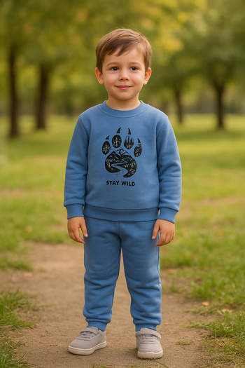 JARMO KİDS Boys' Ribbed Tracksuit Set with 3 Thread Claw Print