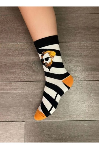 CANMODA Vincent Patterned Black and White Striped Socks (Suitable for Size 36-44)