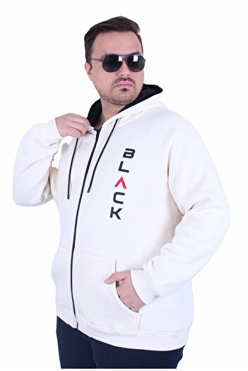 MocGrande Μεγάλο μέγεθος με κουκούλα με φερμουάρ 3ip Sweat Black 25716 ΜΠΕΖ