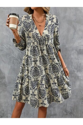Wear Up Women's Long Sleeve V Neck Ruffle Mini Single Jersey Dress