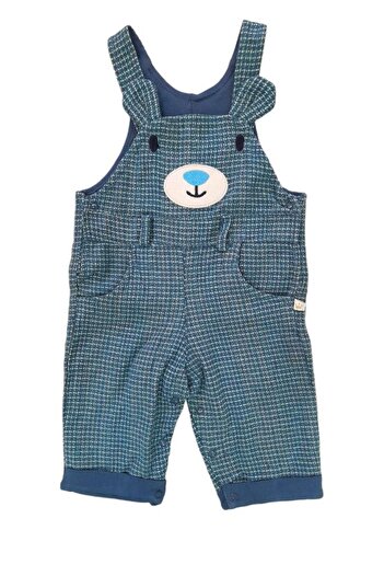 Dumledo Houndstooth Teddy Bear Themed 2-Piece Baby Boy Blue Jumpsuit & Salopet Set