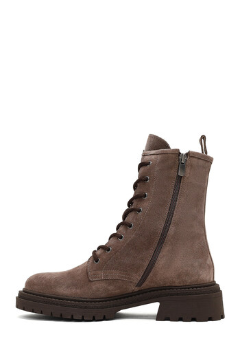 Derimod Women's Mink Zippered Suede Leather Boots 25Wfd140610
