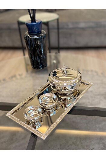 aljahwari Date set with serving tray, plate and water dish, size 13 cm, medium, full nickel