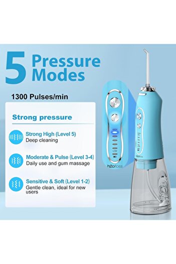h2ofloss H2OFLOS Portable Cordless Water Flosser with 5 Modes, IPX7 Waterproof