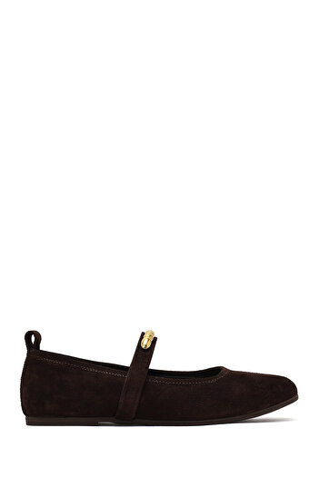 Derimod Women's Brown Buckle Suede Leather Ballerinas 25Afd204010