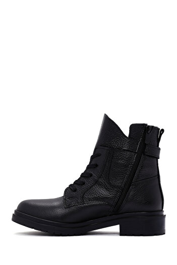 Derimod Women's Black Zippered Buckle Detailed Leather Casual Boots 25Wfd2904Ft