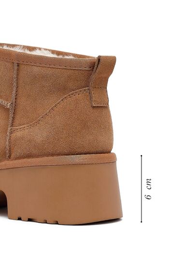 Derimod Women's Tan Thick Soled Fur Suede Leather Teddy Boots 25Wfd478510