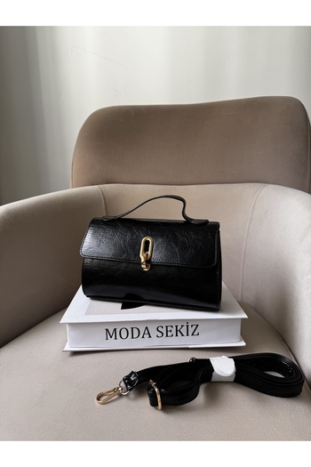 Moda Sekiz Women's Patent Leather Faux Leather Lock Model Crossbody Hand and Shoulder Bag