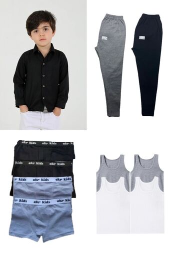 Modaley Giyim Children's Set of 4 |   1 Shirt 4 Boxers 4 Undershirts 2 Underwear