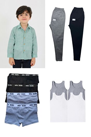 Pi Giyim Children's Set of 4 |   1 Shirt 4 Boxers 4 Undershirts 2 Underwear