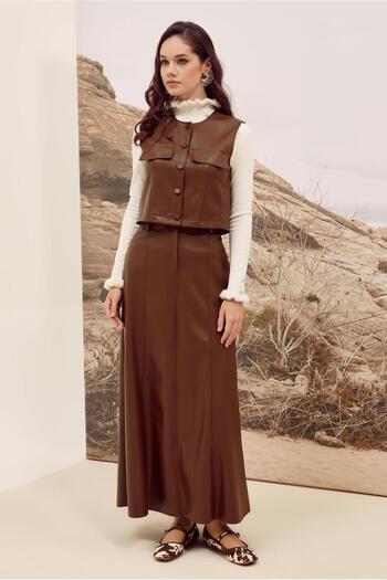 Alvina Artificial Leather Double Skirt Set 46033