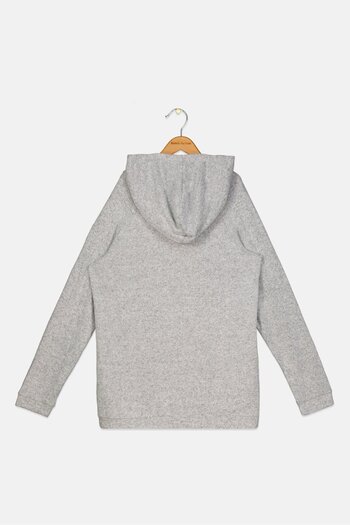 R+R Kids Girl Hooded Long Sleeve Textured Hoodie, Grey