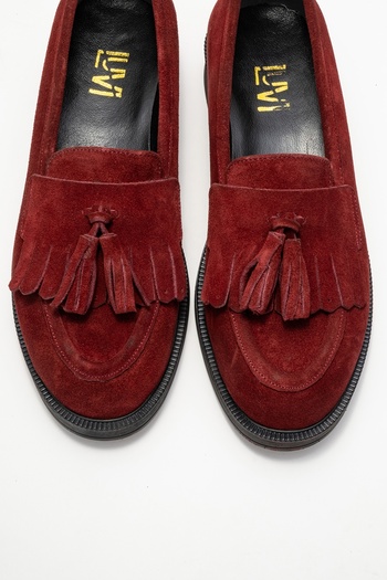 LuviShoes MİLİNA Бургундски суед с ресни, дамски обувки от естествена кожа