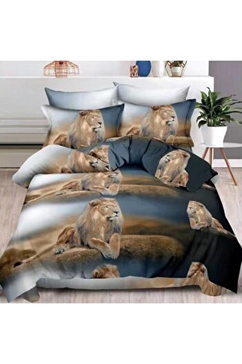 BEDRAM Double Bed Linen, 6 Pieces, 3D Multiprint Brown