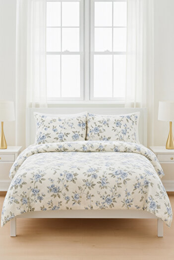 HOMES BY MEEMSEEN INDEPENDENT Blue Blossom Floral King Size Bed Sheet Set