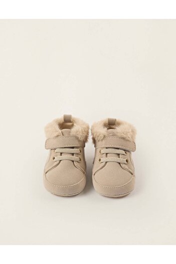 Ziddy Suedine Boots with Touch-fastening Strap for Newborn Girls, Beige