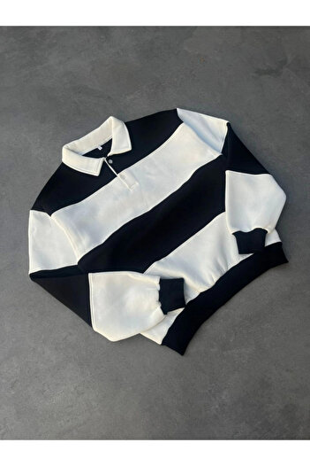 HAZEGO Bemy Çarşı Unisex Three Thread Piece Collared Sweatshirt - Black