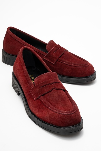 LuviShoes PLİNE Бордовий замшевий жіночий лофер із натуральної шкіри