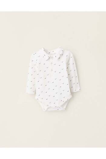 Ziddy Bodysuit with Pattern for Newborns 'Birds', White/Burgundy