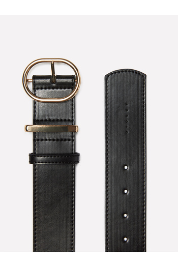 Sisley Women's Black Faux Leather Oval Metal Buckle Belt