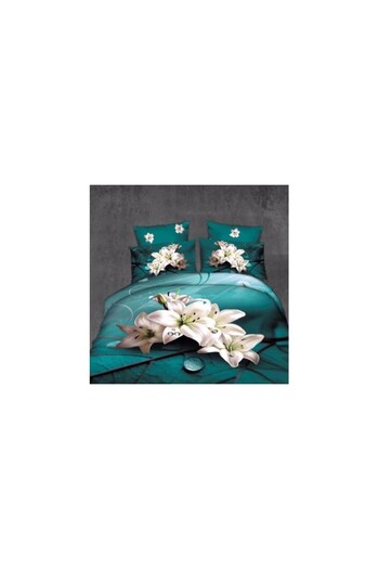 OEMN Double Bed Linen Set, 6 Pieces, 3D Print, Green, Lilies