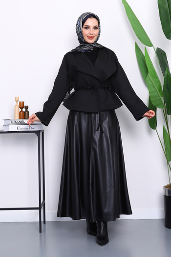İmajButik Black Shawl Collar Scuba Puff Short Jacket