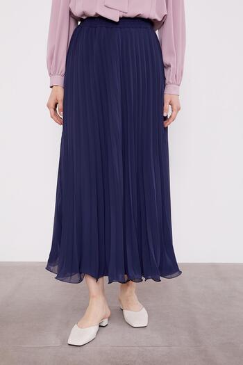 Levidor Navy Blue Pleated Chiffon Skirt