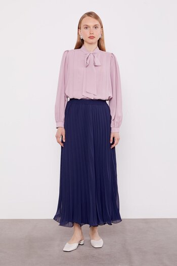 Levidor Navy Blue Pleated Chiffon Skirt