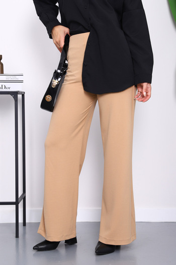 İmajButik Dark Beige Side Zipper High Waist Trousers