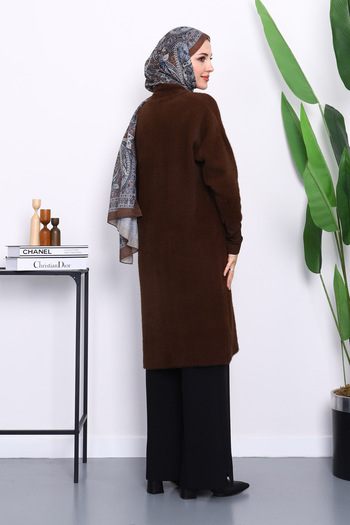 İmajButik Καφέ Μαλακό Πλεκτό Ζακέτα Angora με Κουμπιά