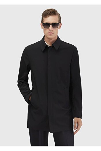 Ramsey Black Regular Fit Shirt Collar Casual Woven Overcoat