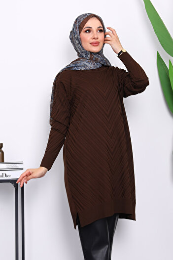 İmajButik Brown Mercerized Cold Yarn Knitwear Tunic