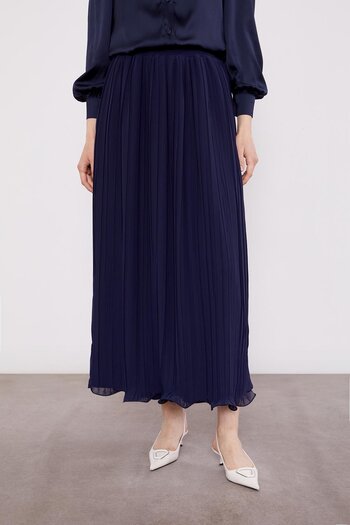 Levidor Navy Blue Crinkled Pleated Skirt