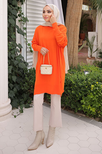 İmajButik Orange Cold Yarn Mercerized Knitwear Sweater