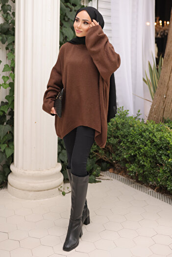 İmajButik Brown Crew Neck Knitwear Sweater