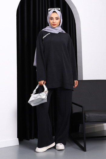 İmajButik Modal Suit with Black Stone Detailed Tunic and Pants