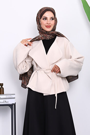 İmajButik Stone Shawl Collar Scuba Puff Short Jacket
