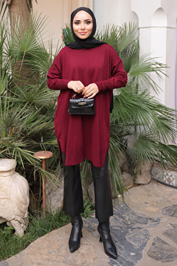 İmajButik Dark Burgundy Cold Yarn Mercerized Knitwear Sweater