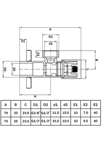 Other Gold angle shut-off valve 1/2"x1/2"", ceramic heads