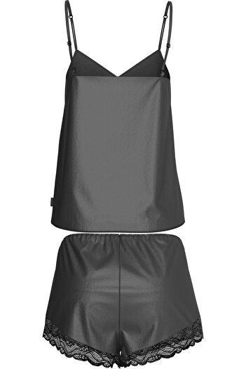 Calvin Klein Kadın Bel Lastikli Ve Dantel Detaylı Üst İnce Askılı Rahat Siyah Pijama Takımı LV00QS75
