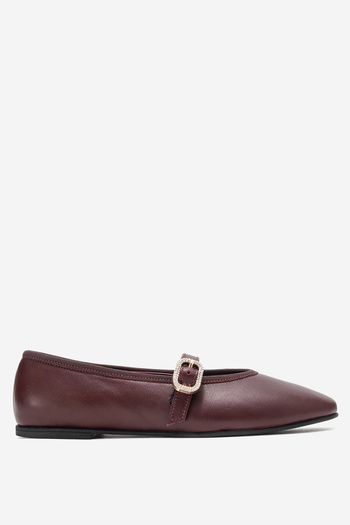 Dericlub Women's Single Strap Ballerina Shoes Real Leather Rg 819 Bordo