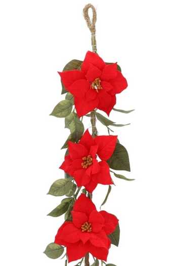 Selgot Decorative Garland with 5 Artificial Red Flowers, 148 cm
