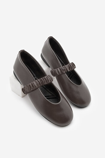 Marjin Women's Drawstring Strap Casual Ballet Flats Vifar Brown