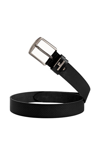 Pierre Cardin Black Leather Men's Belt (Width 4 cm) Pck02099Siv