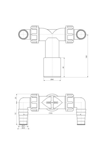 Other Siphon connector 40/32 mm, with non-return valve and two outlets for washing machine/dishwasher hose