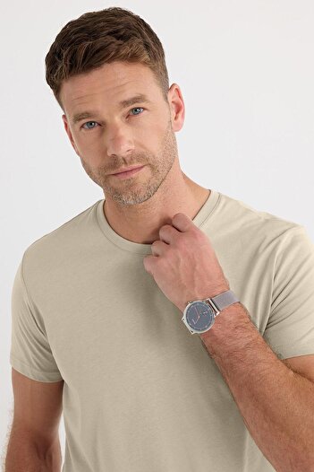 Tudors Μπλουζάκι Unisex Slim Fit Slim Fit 100% βαμβακερό μαλακό γκρι μπλουζάκι με λαιμόκοψη