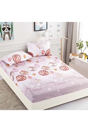 JOJO HOME Bed cover set, Christmas Edition, Jojo Home, 3 pieces, 180x200cm, Pink, Globes