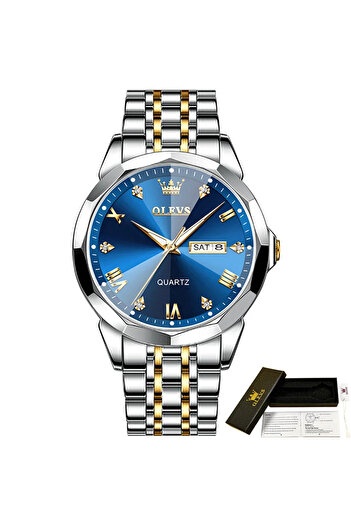 OLEVS Men's Watch Quartz Analog Date Steel Silver/Blue